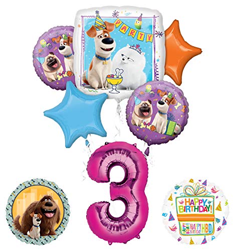 Mayflower Products Secret Life of Pets Party Supplies 3rd Birthday Balloon Bouquet Decorations - Pink Number 3