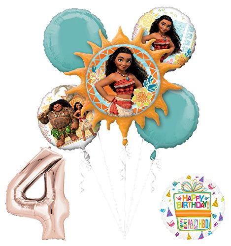 Moana 4th Birthday party Supplies and Princess Balloon Bouquet Decorations