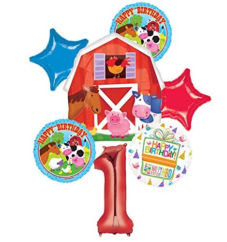 Farm Animal 1st Birthday Party Supplies and Barn Balloon Bouquet Decorations