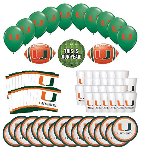 Mayflower Products University of Miami Hurricanes Football Tailgating Party Supplies for 20 Guest and Balloon Bouquet Decorations