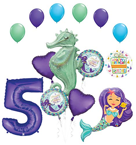 Mermaid Wishes and Seahorse 5th Birthday Party Supplies Balloon Bouquet Decorations