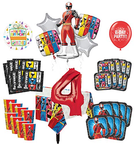 Mayflower Products Power Rangers 4th Birthday Party Supplies 8 Guest Decoration Kit and Balloon Bouquet