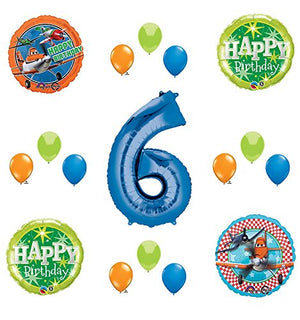 Disney Planes Party Supplies 6th Birthday Balloon Bouquet Decorations (Blue 6)