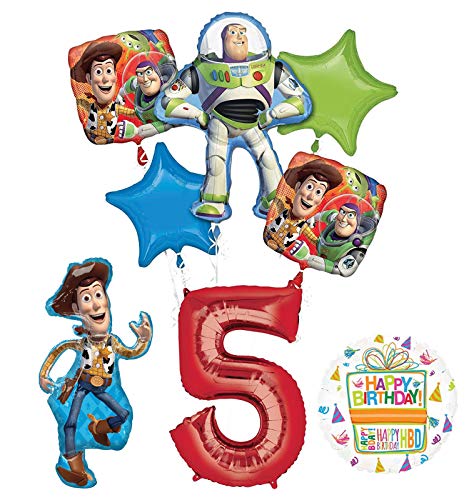 Mayflower Products Toy Story Party Supplies Woody, Buzz Lightyear and Friends 5th Birthday Balloon Bouquet Decorations