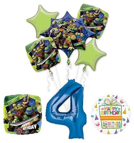 Teenage Mutant Ninja Turtles 4th Birthday Party Supplies and TMNT Balloon Bouquet Decorations