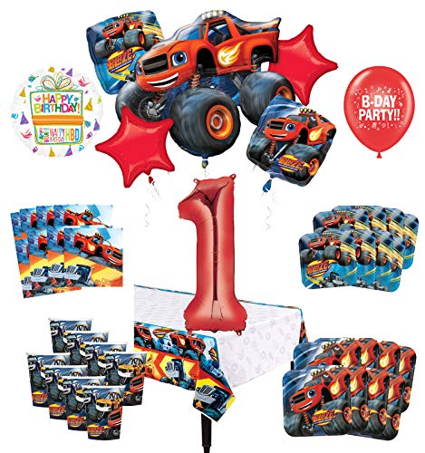 Mayflower Products Blaze and The Monster Machines 1st Birthday Party Supplies 8 Guest Decoration Kit and Balloon Bouquet