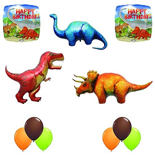 Prehistoric Giant T-REX, Triceratops and Apatosaurus Birthday Dinosaur Balloon Decoration 11 pc Kit