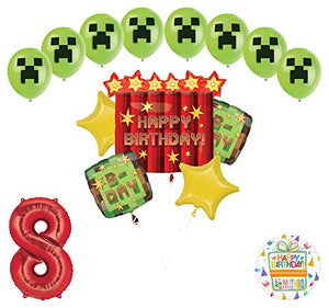 Miner Pixelated TNT Video Game 8th Birthday Balloon Bouquet Decorations