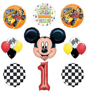 Mickey Mouse 1st Birthday Party Supplies and Mickey Roadster Balloon Bouquet Decorations