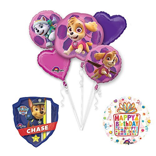 PAW PATROL SKYE & EVEREST Party Balloons Decoration Supplies 27 Inch Chase Marshall Badge Foil