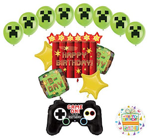 Miner Pixelated TNT Video Game Birthday Balloon Bouquet Decorations With Game Controller