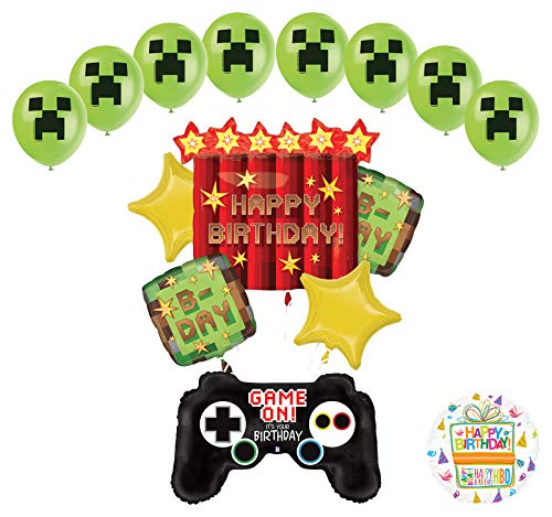 Miner Pixelated TNT Video Game Birthday Balloon Bouquet Decorations With Game Controller