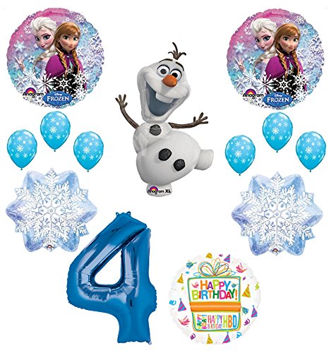 Frozen 4th Birthday Party Supplies Olaf, Elsa and Anna Balloon Bouquet Decorations Blue #4