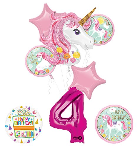 Unicorn Party Supplies "Believe In Unicorns" 4th Birthday Balloon Bouquet Decorations