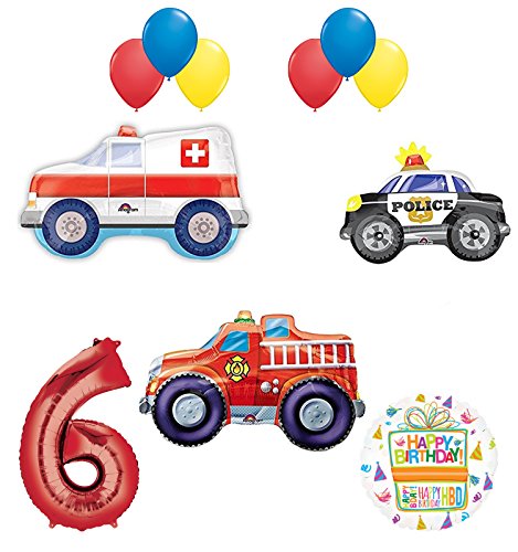 Team Rescue 6th Birthday Party Supplies and First Responders Balloon Bouquet decorations