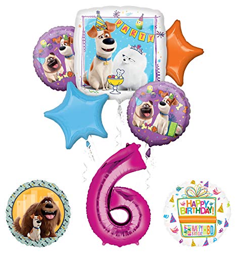 Mayflower Products Secret Life of Pets Party Supplies 6th Birthday Balloon Bouquet Decorations - Pink Number 6