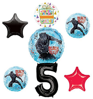 Black Panther Party Supplies 5th Birthday Balloon Bouquet Decorations