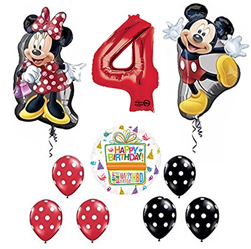 Mickey and Minnie Mouse Full Body 4th Birthday Supershape Balloon Set