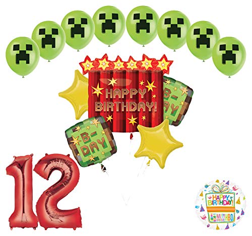 Miner Pixelated TNT Video Game 12th Birthday Balloon Bouquet Decorations
