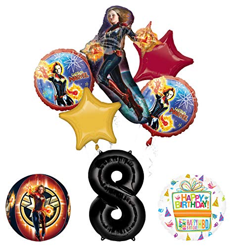 Mayflower Products Captain Marvel 8th Birthday Party Supplies Balloon Bouquet Decorations with 4 Sided Orbz Balloon