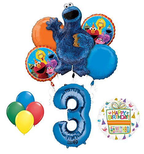 Cookie Monsters Sesame Street 3rd Birthday party supplies and Balloon Decorations