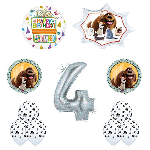 The Secret Life of Pets 4th Holographic Birthday Party Balloon Supply Decorations With Paw Print Latex