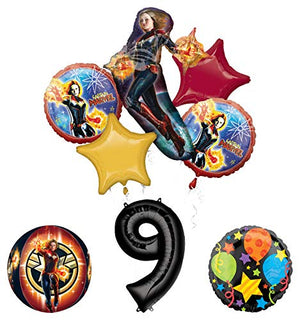 Mayflower Products Captain Marvel 9th Birthday Party Supplies Jubilee and Orbz Balloon Bouquet Decorations