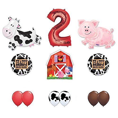 Barn Farm Animals 2nd Birthday Party Supplies Cow, Pig, Barn Balloon Decorations