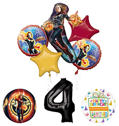 Mayflower Products Captain Marvel 4th Birthday Party Supplies Balloon Bouquet Decorations with 4 Sided Orbz Balloon