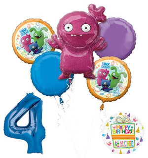 Mayflower Products Ugly Dolls 4th Birthday Party Supplies 34" Blue Number 4 Balloon Bouquet Decorations