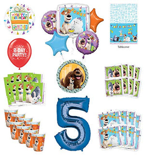 Secret Life of Pets 5th Birthday Party Supplies 8 Guest kit and Balloon Bouquet Decorations - Blue Number 5