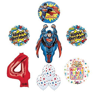 Superman 4th Birthday Party Supplies and Balloon Decorations