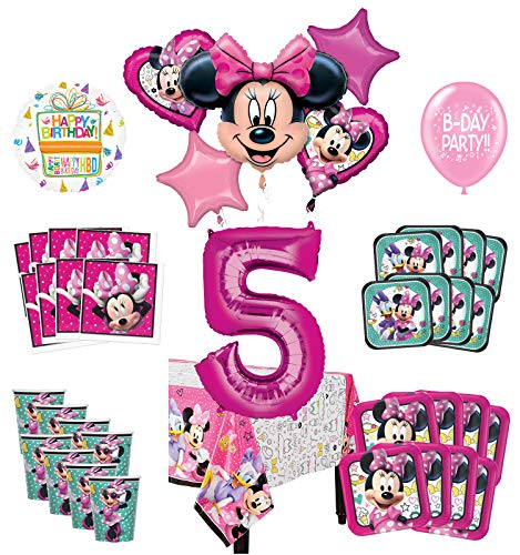 Mayflower Products Minnie Mouse and Friends 5th Birthday Party Supplies 8 Guest Decoration Kit and Balloon Bouquet