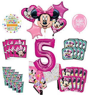 Mayflower Products Minnie Mouse 5th Birthday Party Supplies and 8 Guest Balloon Decoration Kit