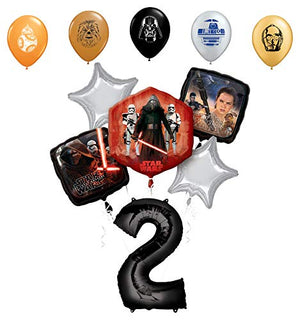 Star Wars 2nd Birthday Party Supplies Foil Balloon Bouquet Decorations with 5pc Star Wars 11" Character Print Latex Balloons Chewbacca, Darth Vader, C3PO, R2D2 and BB8
