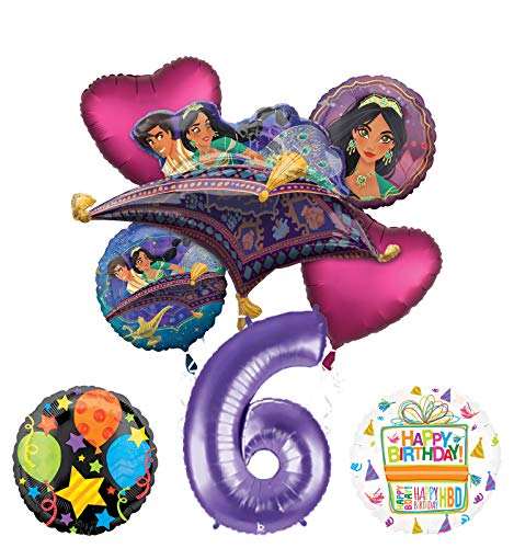 Mayflower Products Aladdin 6th Birthday Party Supplies Princess Jasmine Balloon Bouquet Decorations - Purple Number 6