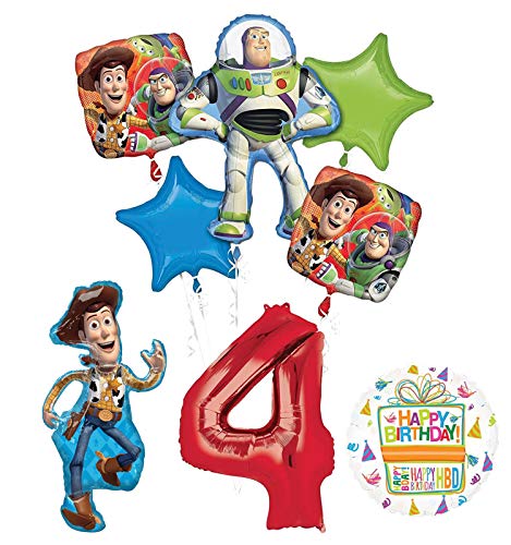 Mayflower Products Toy Story Party Supplies Woody, Buzz Lightyear and Friends 4th Birthday Balloon Bouquet Decorations