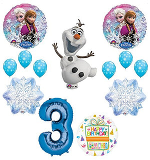Frozen 3rd Birthday Party Supplies Olaf, Elsa and Anna Balloon Bouquet Decorations Blue #3