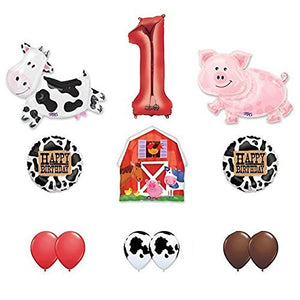 Barn Farm Animals 1st Birthday Party Supplies Cow, Pig, Barn Balloon Decorations