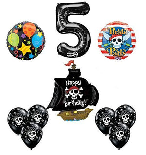 Black Pirate Ship 5th Birthday Party Supplies and Balloon Decorations