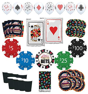 Mayflower Products Casino Party Supplies 8 Guest Entertainment kit and Poker Chips Balloon Bouquet Decorations