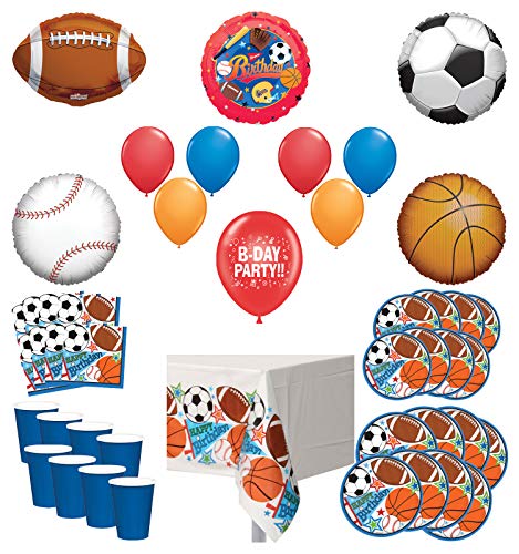 Mayflower Products Sports Theme Party Supplies 8 Guest Entertainment kit and Balloon Bouquet Decorations