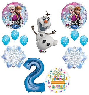 Frozen 2nd Birthday Party Supplies Olaf, Elsa and Anna Balloon Bouquet Decorations Blue #2