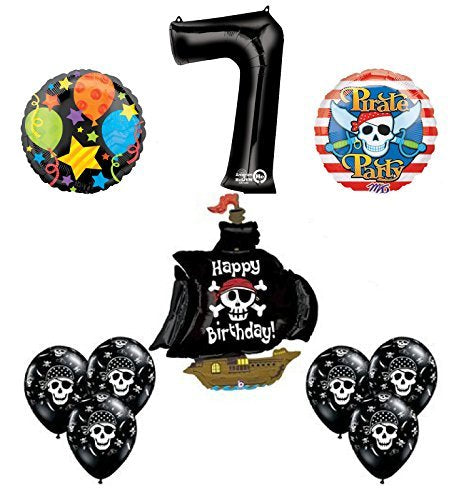Black Pirate Ship 7th Birthday Party Supplies and Balloon Decorations