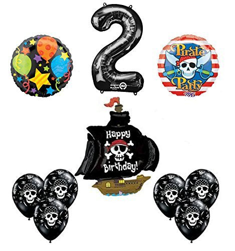 Black Pirate Ship 2nd Birthday Party Supplies and Balloon Decorations