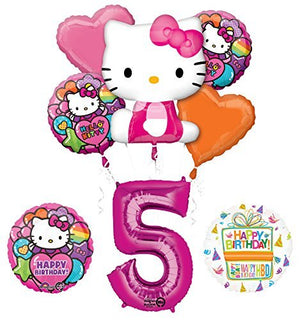 Hello Kitty 5th Birthday Party Supplies and Balloon Bouquet Decorations