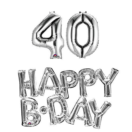 40th birthday party balloons supplies and decorations in Silver