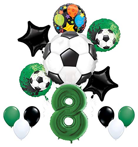 Mayflower Products Soccer Party Supplies 8th Birthday Goal Getter Balloon Bouquet Decorations - Green Number 8