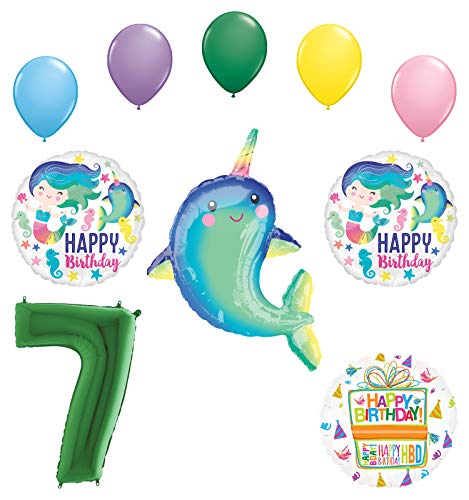 Mayflower Products Mermaid and Narwhal Party Supplies 7th Birthday Balloon Bouquet Decorations