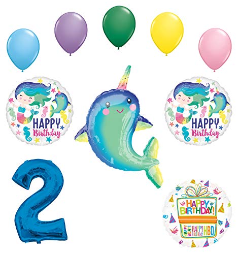 Mayflower Products Narwhal Party Supplies 2nd Birthday Mermaid Balloon Bouquet Decorations